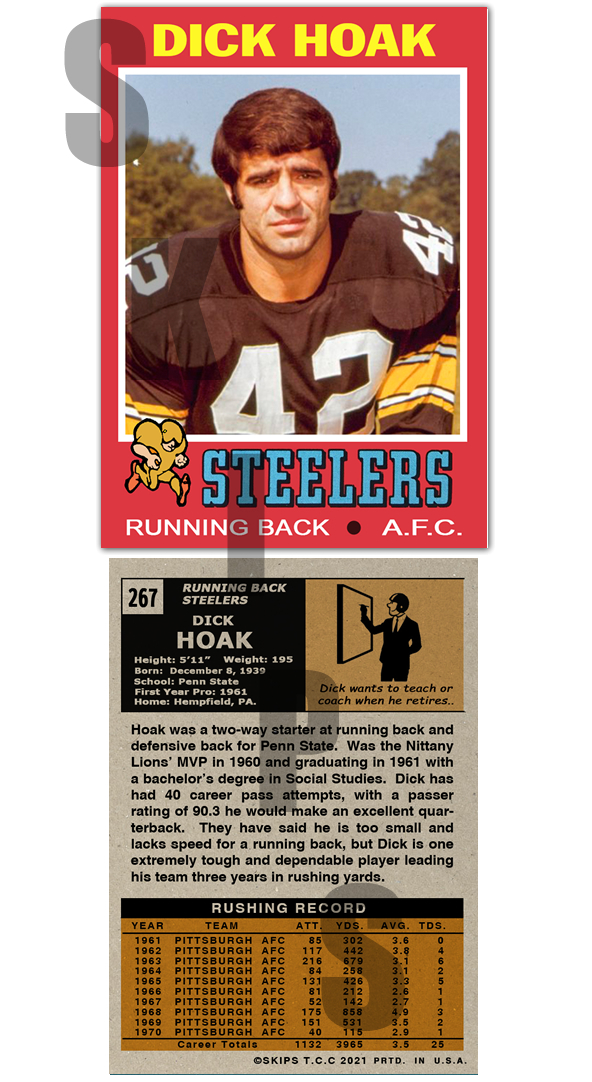 1971 STCC #267 Dick Hoak Philadelphia Pittsburgh Steelers Penn S